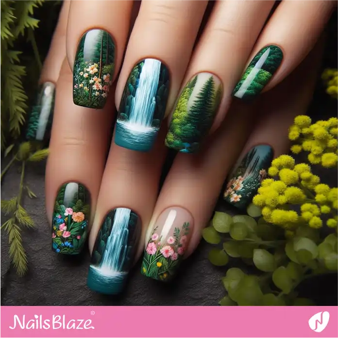 Forest Nails with Waterfall Design | Love the Forest Nails - NB2868